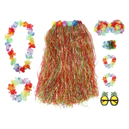 

Hemoton 1 Set Classic Hawaiian Beach Vacation Costume Straw Skirt Glasses Suit for Seaside Party