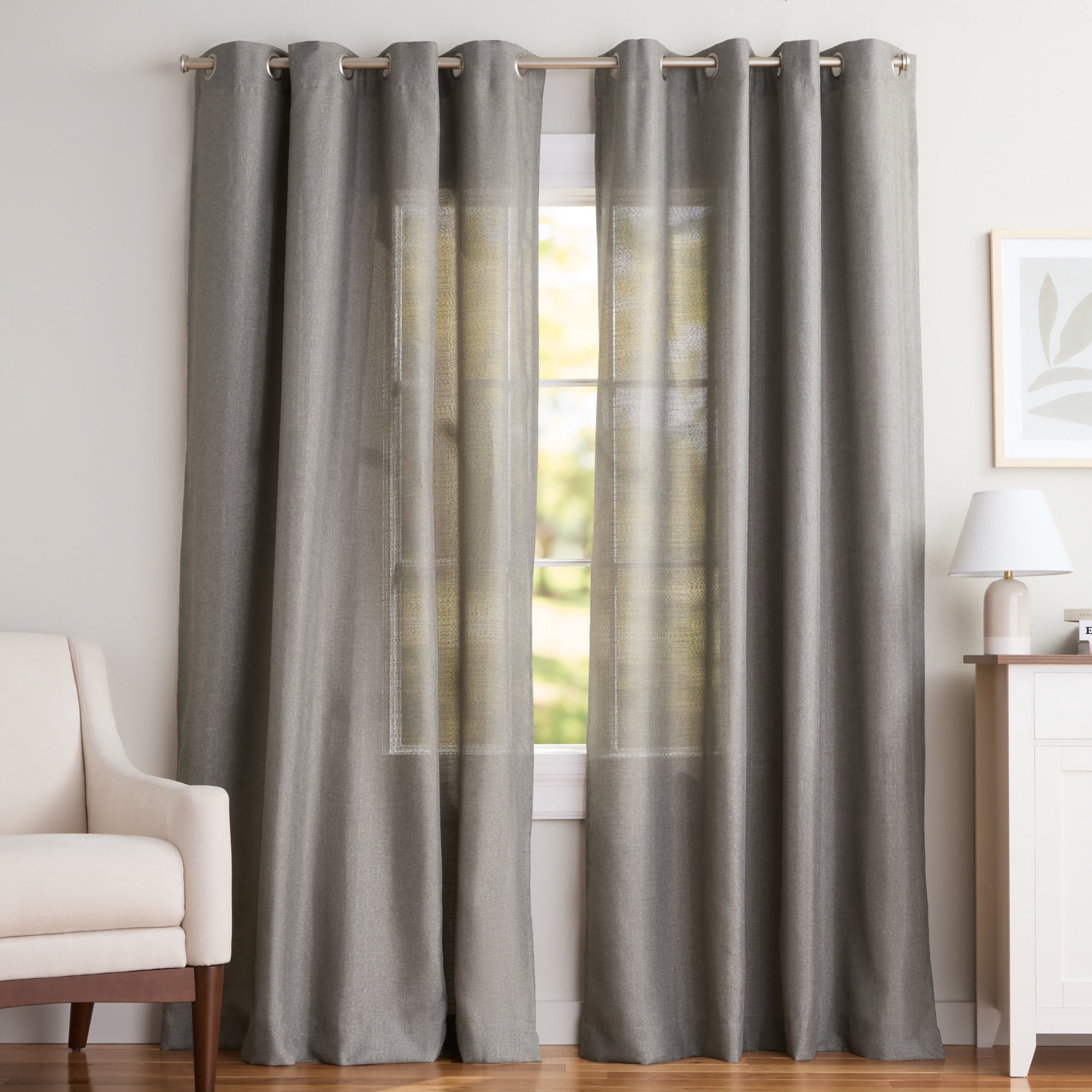 Exclusive Home Curtains Loha Linen Grommet Top Curtain Panel Pair, 54x108, Black Pearl