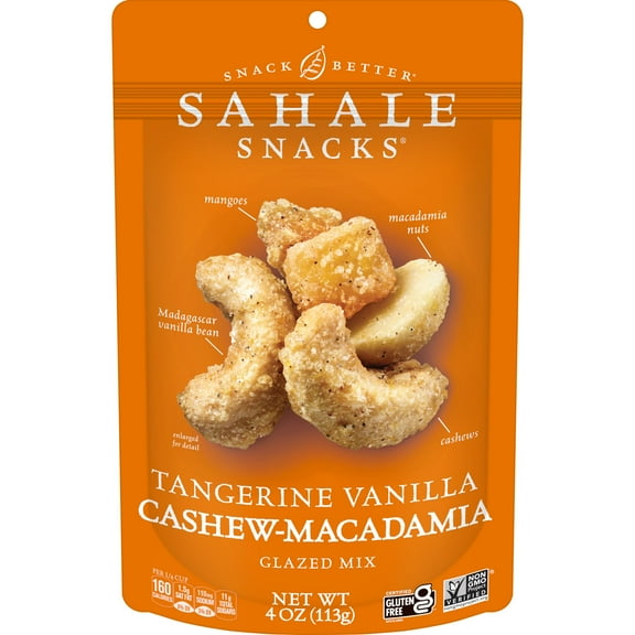 Sahale Snacks Glazed Mix of Tangerine Vanilla Cashew Macadamia, 4oz Pouch – Sweet & Citrus Nut Blend, Gluten-Free, Non-GMO