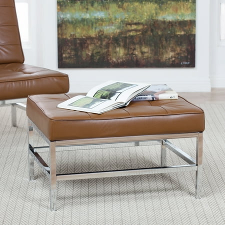 Square Tufted Leather Ottoman - Studio Designs Home Ashlar Square, Tufted Ottoman in Caramel Bonded Leather