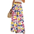 thumbnail image 2 of TRUBKH boho pants for women High Waist Wide Leg Pants Floral Solid Long Palazzo Pants Summer Print Boho Palazzo Pants High Waist Trousers With Pockets baggy sweatpants hiking pants women Green S, 2 of 6