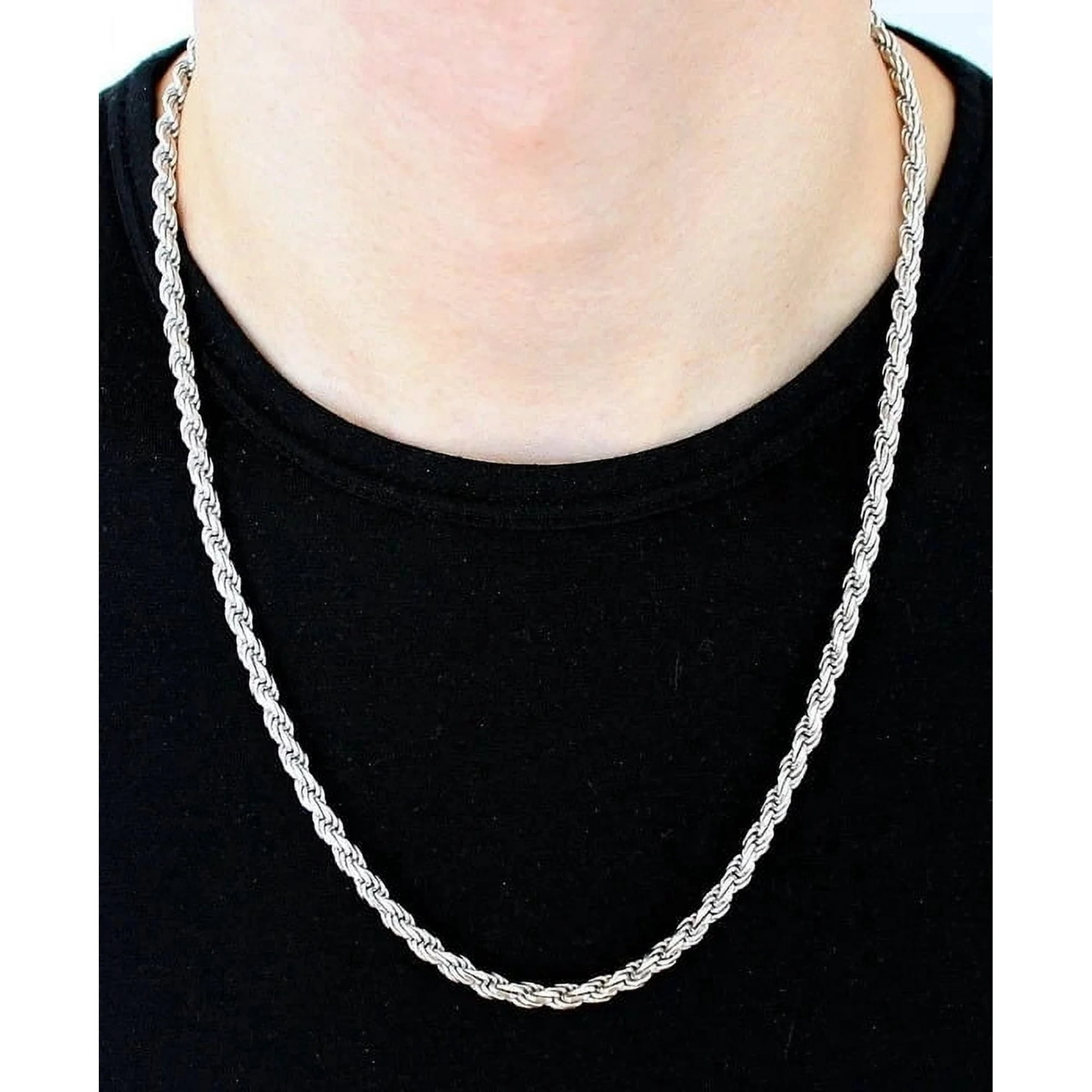 Bling Trax Silver-Plated Diamond-Cut Rope Chain Necklace, Silver-Tone Cadena Plateada for Men & Women, 2.1mm, 2.7mm, 3.8mm