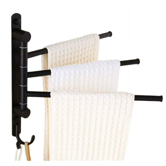 ELLO&ALLO Oil Rubbed Bronze Swing Out Towel Racks for Bathroom Holder Wall Mounted Towel Bars with Hooks 3-Arm