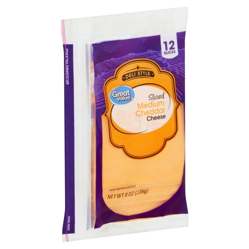 Great Value Deli Style Sliced Medium Cheddar Cheese, 12 count, 8 oz