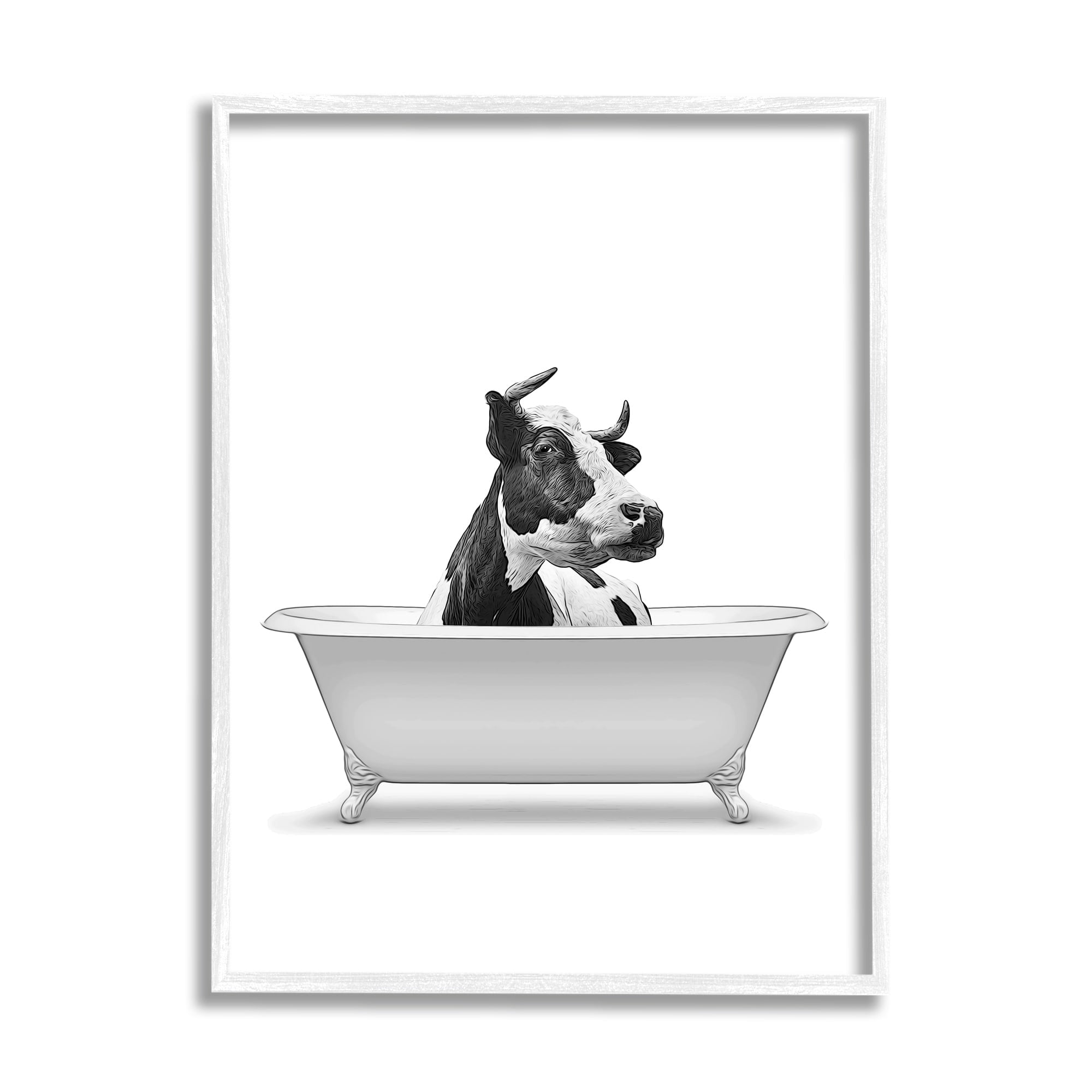 Stupell Industries Farmhouse Cow Bathtub Portrait Animals & Insects Painting White Framed Art Print Wall Art