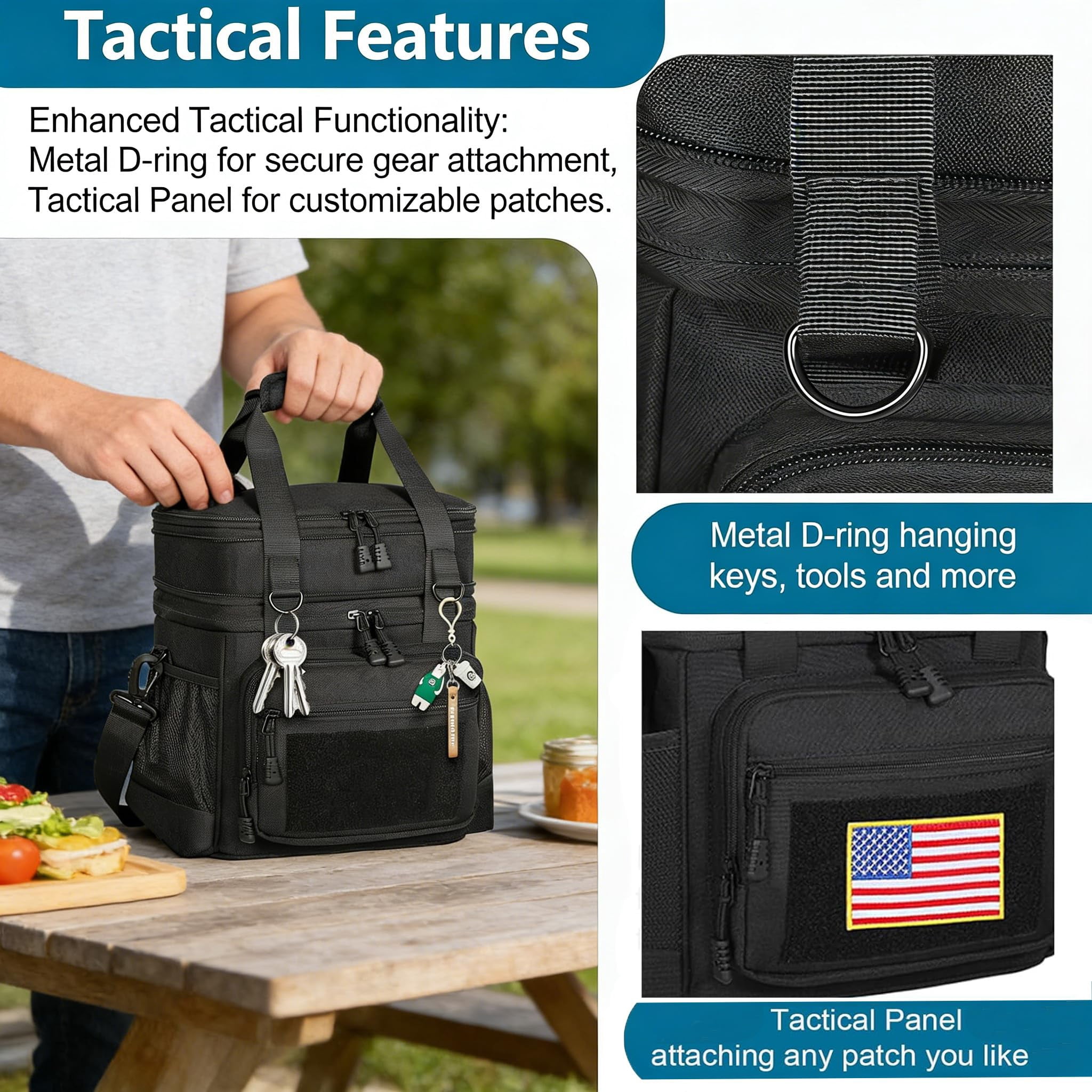 Lunch Box Cooler Bag - Expandable Insulated For Men Women Large Lunchbox Adults Work Shifts Outdoor Trips Black 16l