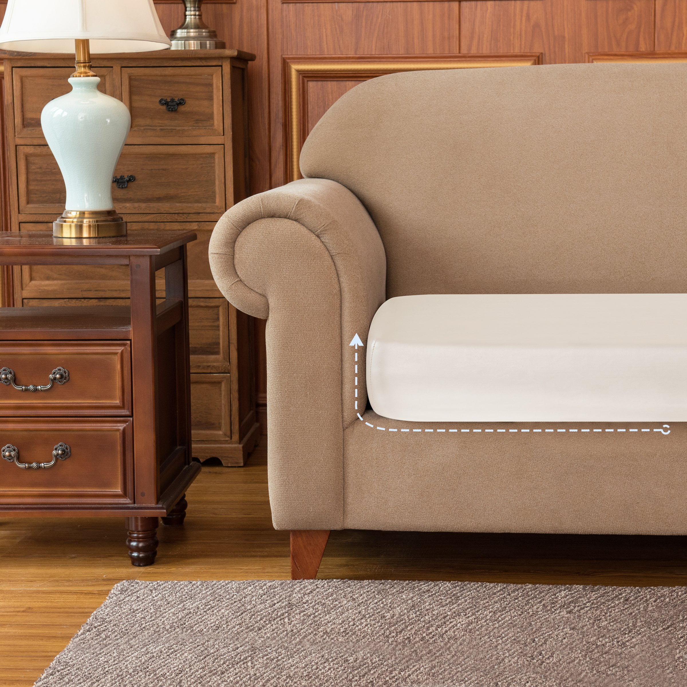 Subrtex Stretch Separate Seat Cushion Covers PU Waterproof Couch Cover (3PCS, Ivory)