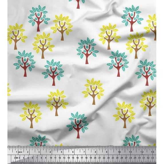 Soimoi Rayon Crepe Fabric Tree Block Decor Fabric Printed Yard 46 Inch Wide