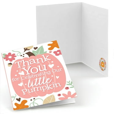 Big Dot of Happiness Girl Little Pumpkin - Fall Birthday Party or Baby Shower Thank You Cards (8 count)