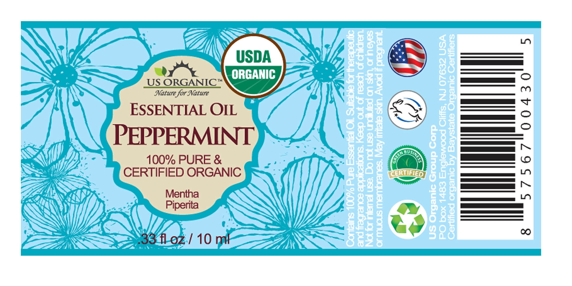US Organic Peppermint Essential Oil, 100% Pure Certified USDA Organic