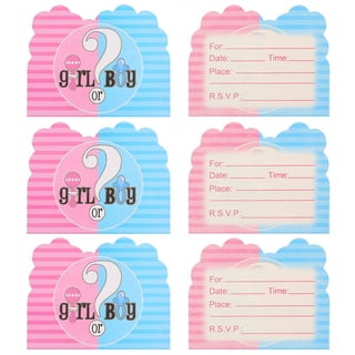 Gender Reveal Baby Shower Pink or Blue, Blank Invitations with