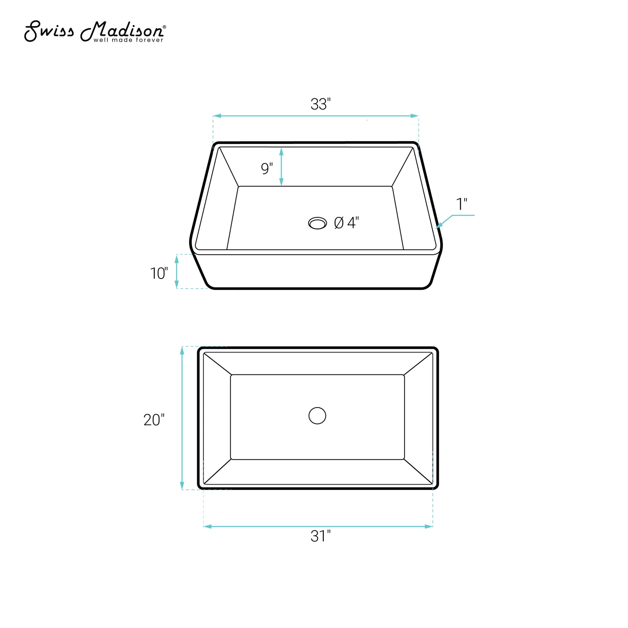 Elegance 33" x 20" Single Basin Fireclay Workstation Kitchen Sink in Glossy White