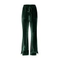 thumbnail image 6 of acuever Women's Velvet Wide Leg Flare Pants - High Waisted Drawstring Design Casual Trousers with Pockets Women's Casual Pants, 6 of 6