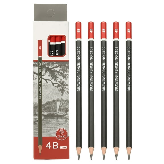 4B Drawing Pencils for Sketching, 12PCS Sketch Pencils for Drawing Art Pencils Graphite Wood Pre-sharpened for Drawing Sketching Artists, 4B Pencils Black Red Rod