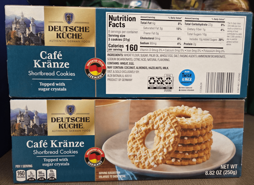 Deutsche Kuche Café Kranze Shortbread Cookies Topped with Sugar Crystals 8.82oz 250g (2 Boxes)