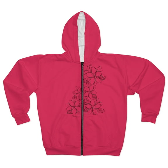TSmartArt @ Walmart. Red Plumeria. Zip Fleece Hoodie.Unisex Regular Plus M-2XL