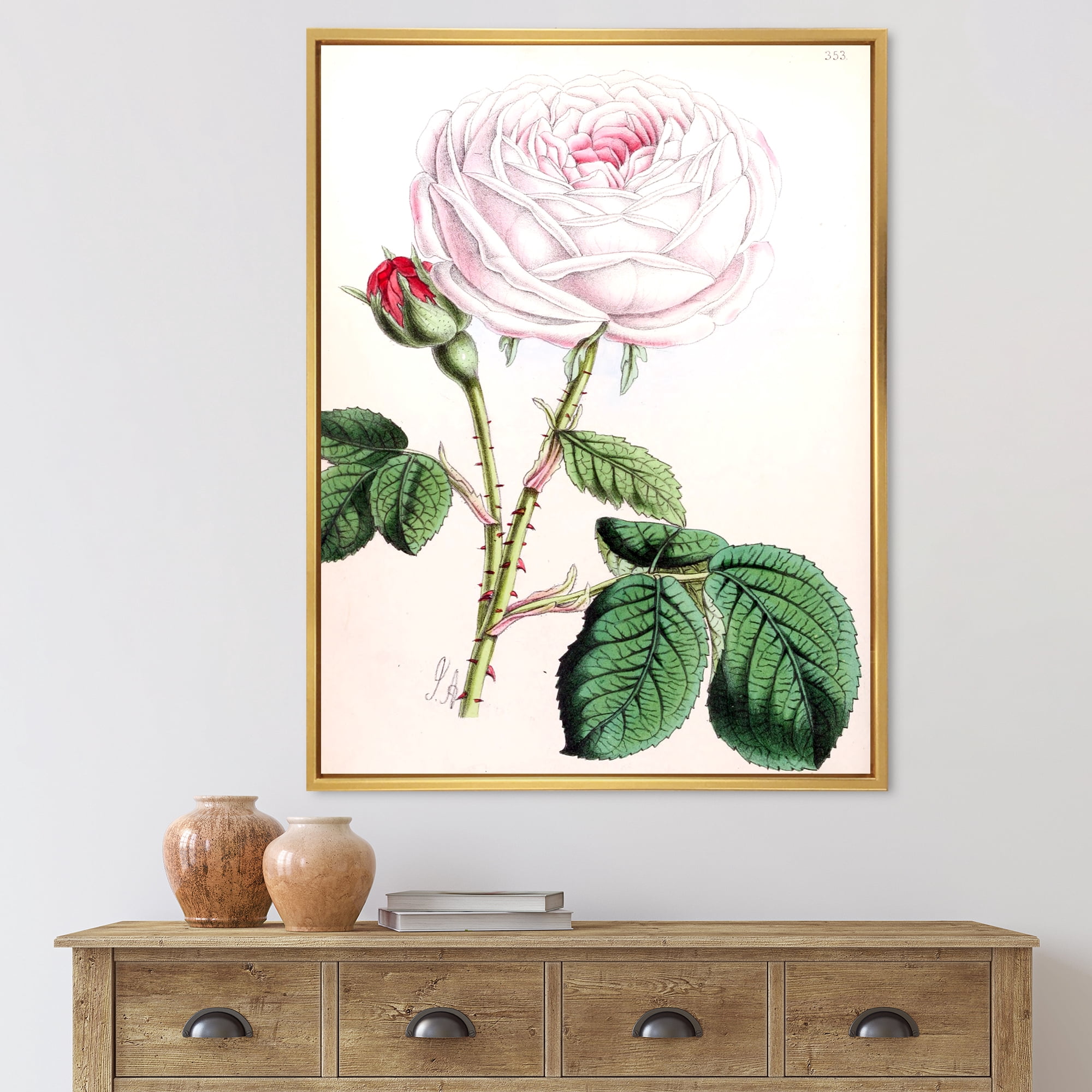 Designart 'Ancient Pink Flower' Traditional Framed Canvas Wall Art Print