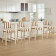 thumbnail image 5 of Zesthouse Upholstered Linen Bar Stools Set of 2, 26" Modern Counter Height Barstools with Arched Back & Solid Wood Legs, Farmhouse Wooden Kitchen Island Chairs, Brown and White Striped, 5 of 11