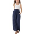 thumbnail image 3 of Posijego Teens Girls Wide Leg Pants Drawstring High Waisted Cotton Linen Pants Summer Beach Vacation Palazzo Pants with Pockets, 3 of 9