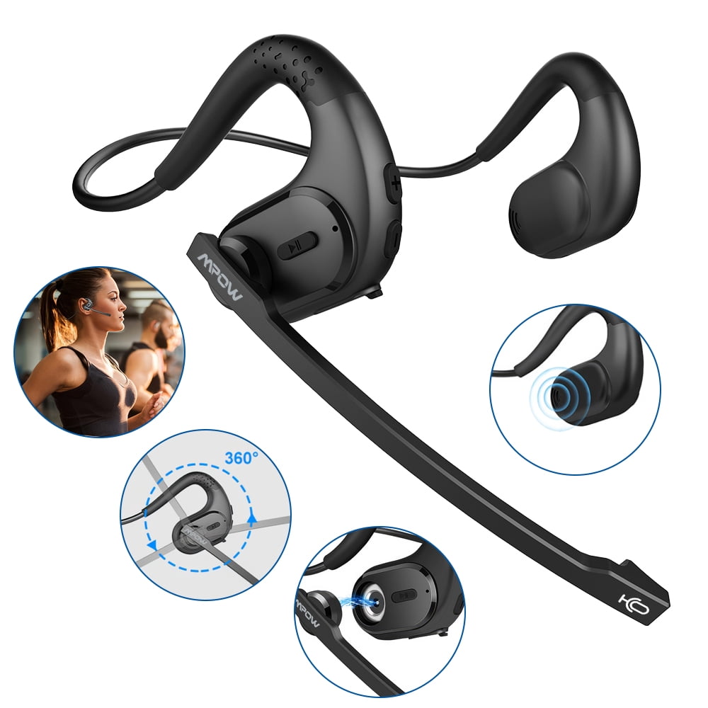 PEPWELL Bluetooth Headset with Removable Microphone Noise Cancelling Handsfree Wireless Headset for Office Meeting Running Cycling Truck Driving 12 Hrs Playtime