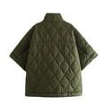 thumbnail image 3 of HNMKIU Women's Quilted Cape Jacket with Loose Cape Overlay for Casual Elegant Outerwear Army Green,S, 3 of 9