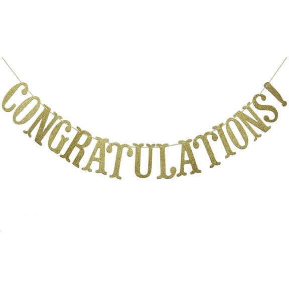 Congratulations Glitter Sign Banner- Graduation, Wedding, Retirement Party Supplies Decorations (Gold)