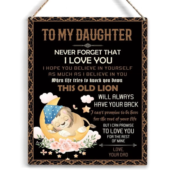 Daughter Gifts Never Forget That I Love You Wooden Hanging Sign Birthday Christmas Thanksgiving School Gifts for Daughter from Dad Wall Sign for Living Room Home Bedroom Decor 8x10 Inch