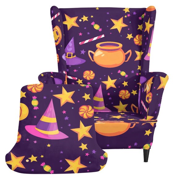 HELLHERO Halloween Spandex Wingback Chair Slipcover with Stretch, Washable Armchair Cover for Living Room Indoor