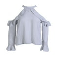 thumbnail image 3 of Women‘s Halter Cold Shoulder Slim Fit Long Sleeve Tee Tops, 3 of 3