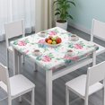 thumbnail image 3 of Square Tablecloth with Elastic Edges 36 * 36 Inch Pioneer Waterproof Pink Floral Feathers Table Cover Washable Indoor and Outdoor for Party Kitchen Dinner Banquet Patio Picnic, 3 of 6