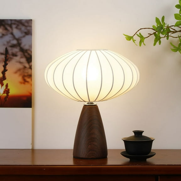 Btomtd Solid Wood and Fabric Table Lamp with 3-Color Lighting, USB LED Night Light for Bedroom Bedside, Dormitory Study Desk Lamp, Brown