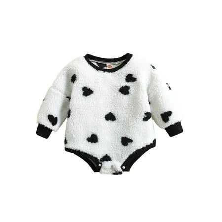 

AMILIEe Infant Baby Girls Autumn Winter Romper Long Sleeve Round Neck Heart Print Casual Romper
