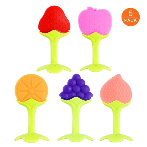 EVNELE Baby Teething Toys,5 Pack Silicone Fruit Teethers, Freezer Safe BPA Free, Soothe Babies Gums Set for Infant and Toddler