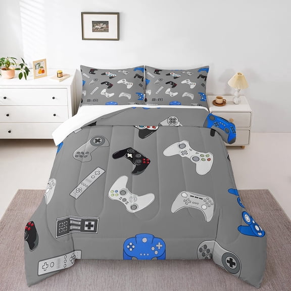 Erosebridal Video Game Comforter Set Console Gamer Gray Bedding Set Various Gamepad Comforter Modern Game Controller Decor Quilt Set Bedroom Collection 2Pcs Twin Size,Reversible