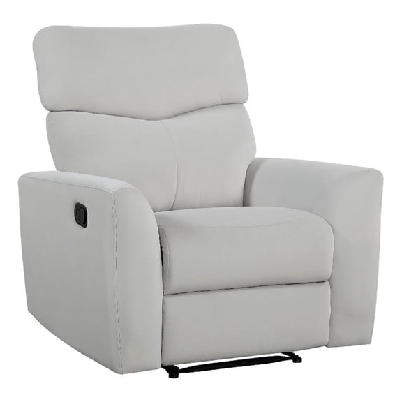 Manual Recliner Chair- 38 Inch- Gray Polyester Padded Seat- Pull Tab