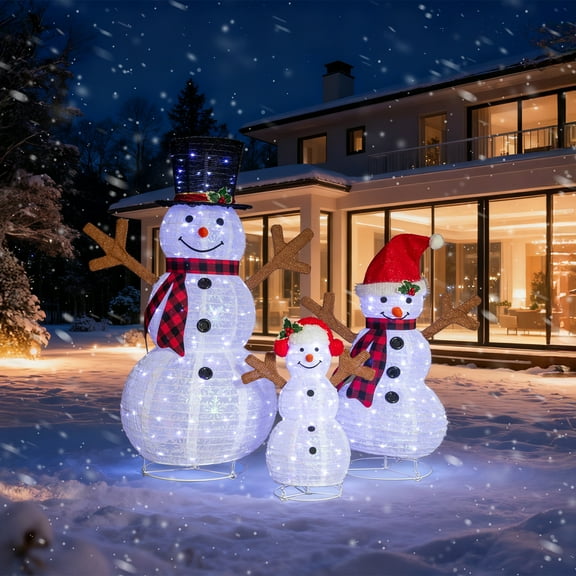 Ktaxon Lighted Christmas 4ft Snowman Family Set Outdoor Yard Decoration LED Lights