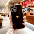 thumbnail image 3 of Compatible with iPhone 14 PRO 5g 6.1 inch Phone Case, Gold Cute Love Heart with Side Small Pattern Luxury Plated Edge Camera Protection Soft Silicone Shockproof Bumper Cover (Black), 3 of 10