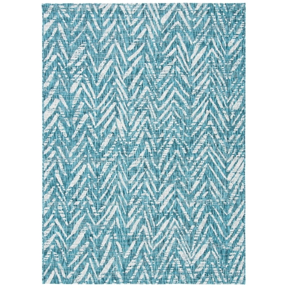 SAFAVIEH Courtyard Alfonso Chevron Indoor/Outdoor Area Rug, Blue/Grey, 8' x 10'