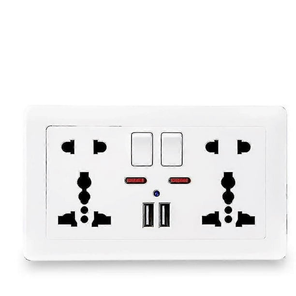 USB Wall Power Socket with LED Indicator, 5-Port EU Standard White Universal Electrical Outlet