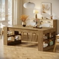 thumbnail image 3 of Finmind Large Dining Table for 6-8 People, 70.87-Inch Rectangle Kitchen Table with Storage Shelves, Farmhouse Dinner Furniture for Kitchen Dining Room,Rustic Brown, 3 of 9