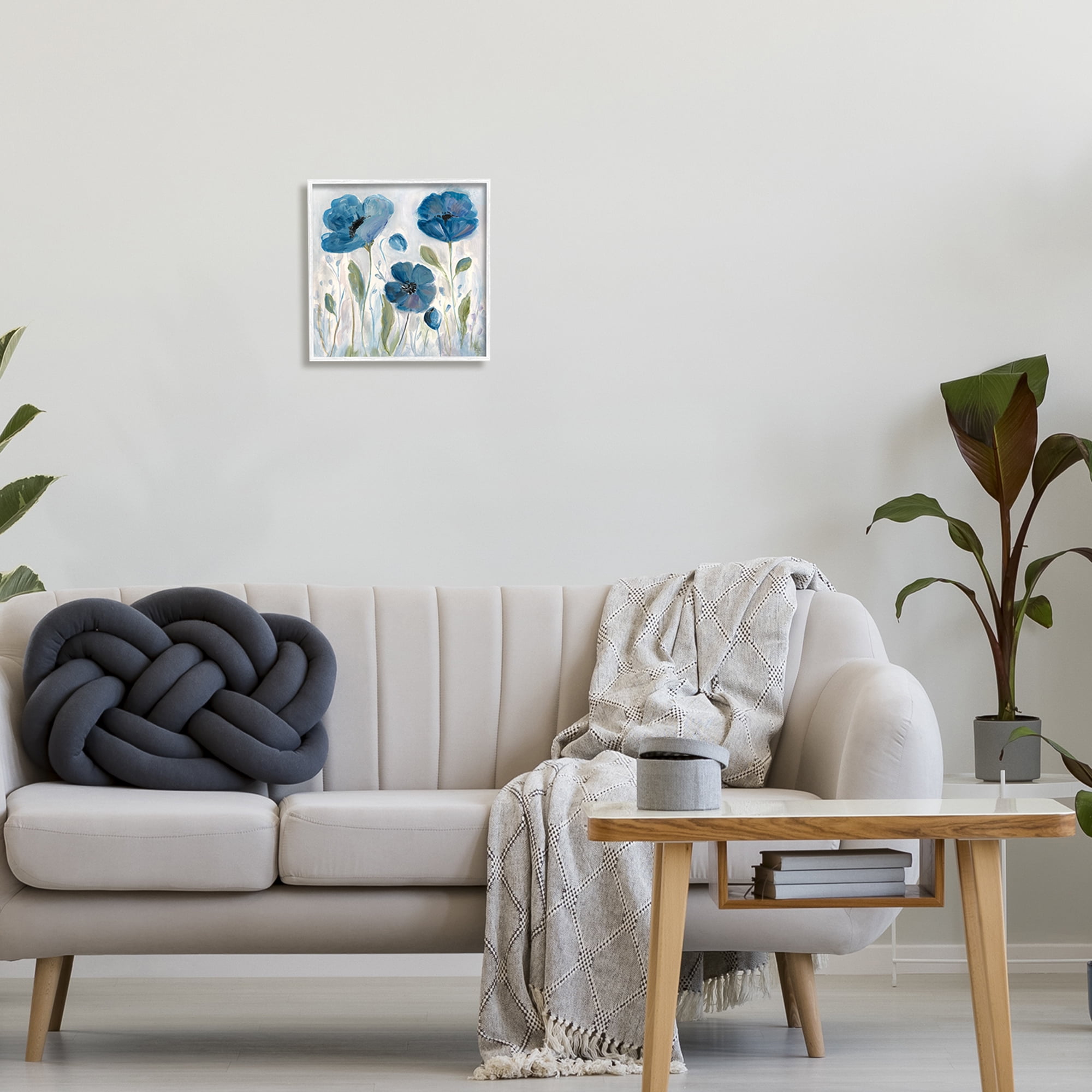 Stupell Industries Blue Poppies Painting Botanical & Floral Painting White Framed Art Print Wall Art, 12 x 12