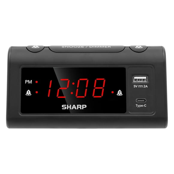 Reloj despertador Sharp Super Fast USB-C con carga para 2 alarmas, color negro