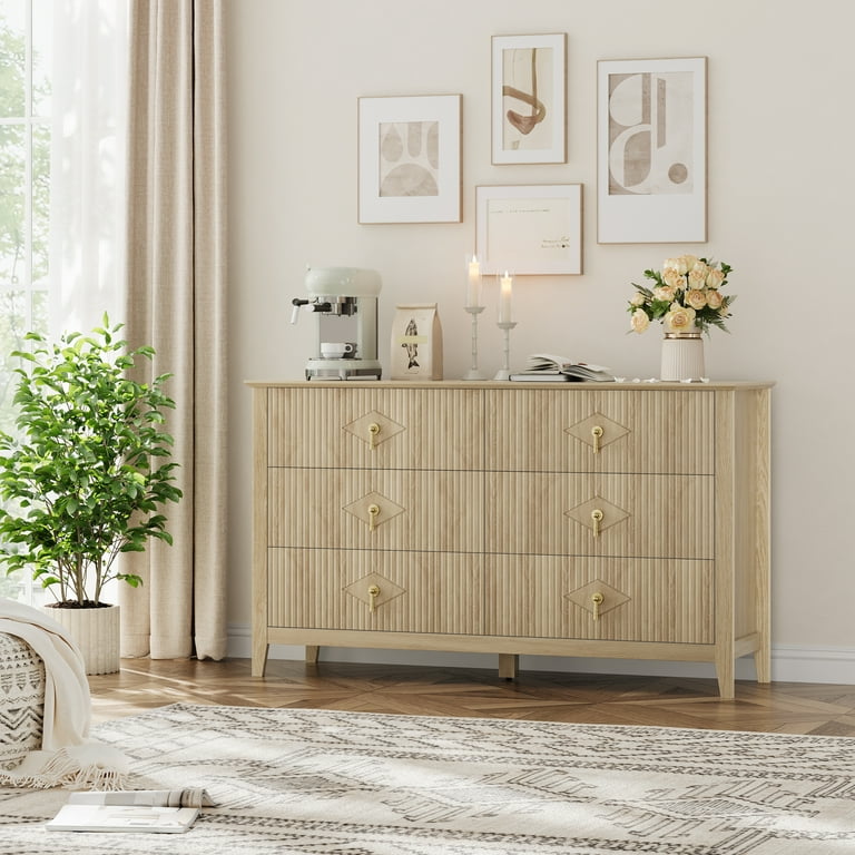 fluted wood dresser Mid-Century 3-Drawer Warm Pine so everything remains tidy and easily accessible Sera Fluted 6 Drawer Dresser