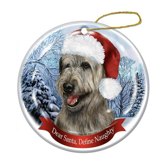 Holiday Pet Gifts Irish Wolfhound, Wheaten Santa Hat Dog Porcelain Christmas Tree Ornament