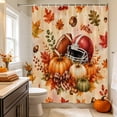 thumbnail image 2 of Orange Pumpkin Shower Curtain, Waterproof Shower Curtains for Bathroom, Fall Thanksgiving Maple Leaf Rugby Rustic Washable Fabric Bathtub Curtain Set Bath Decor with 12 Hooks Stall 36"x72", 2 of 8