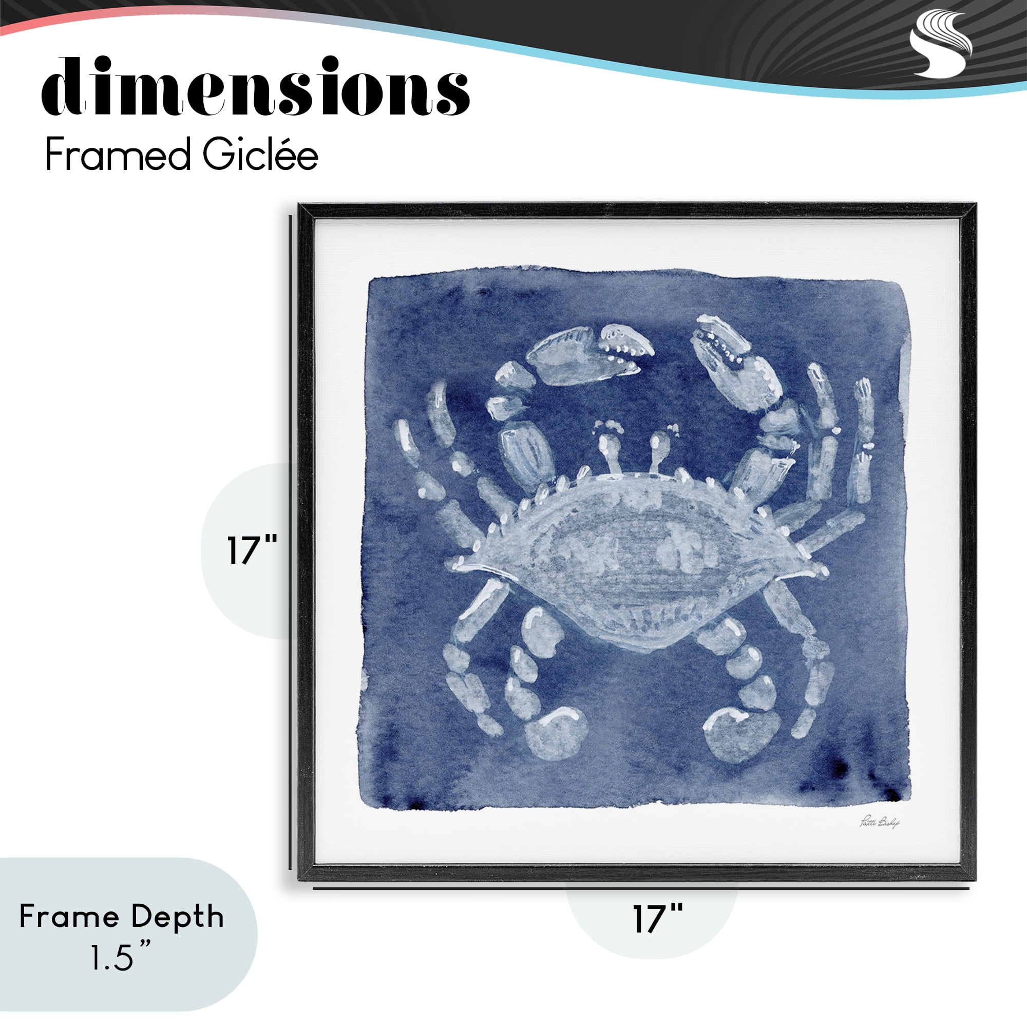 Stupell Industries White Crab on Indigo Black Framed Giclee Art, design by Patti Bishop
