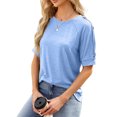 thumbnail image 2 of yillto Womens Summer Tshirts 1/2 Sleeve Buttons Crewneck Casual Tops Loose Solid Color Tee Shirts, 2 of 7