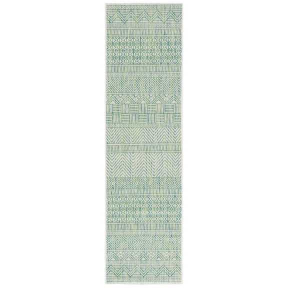 SAFAVIEH Courtyard Altan Geometric Indoor/Outdoor Runner Rug, Beige/Green, 2'3" x 8'