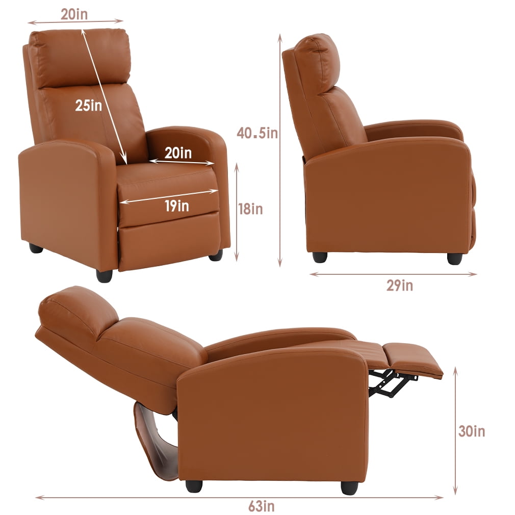 NiamVelo Recliner Chair for Adults, PU Leather Recliner Sofa with Lumbar Support, Adjustable Modern Reclining Chair with Padded Seat Backrest for Home, Living Room, Theater （Tan）