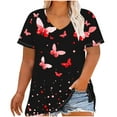 thumbnail image 1 of yoeyez Blouse pour Femme Grande Taille, Hauts à Manches Courtes pour Femme Tuniques Fluides à Col en V Chemises T-Shirts Graphiques Floraux Mode Décontractée Coupe Ample Tuniques Blouses Offres du Jour Prime Rouge 4TG, 1 of 5